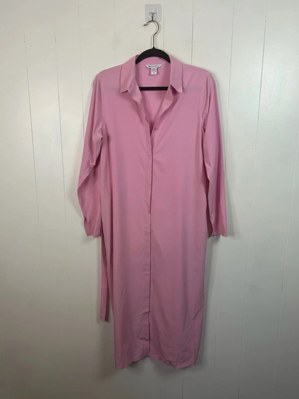 Athleta Urbanite Pink Shirt Dress Long Sleeve Midi Size Small Summer Athleisure - Picture 4 of 13